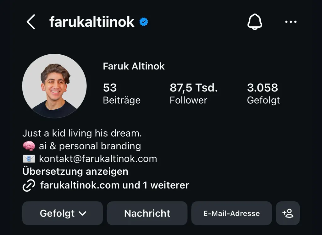 Instagram-Profil @farukaltiinok mit 87,5 Tsd. Followern
